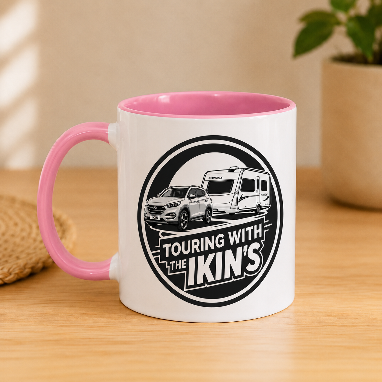 Personalised Caravan & Tow Car Accent Mug – Coloured Handle & Interior (11oz)