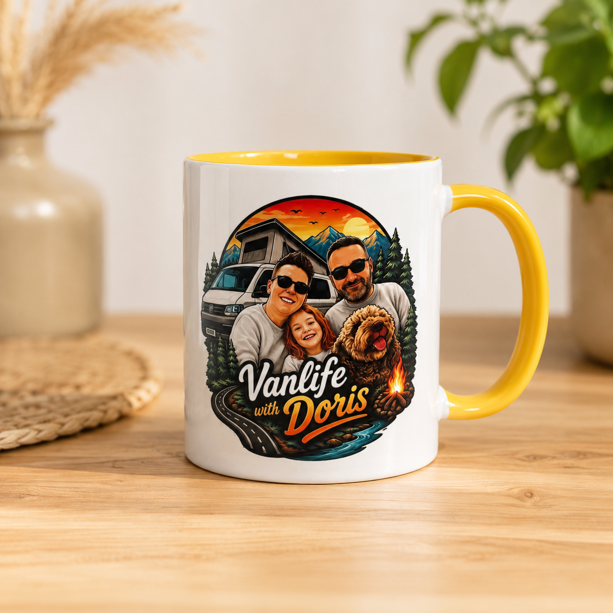 Personalised Campervan Accent Mug – Coloured Handle & Interior (11oz)